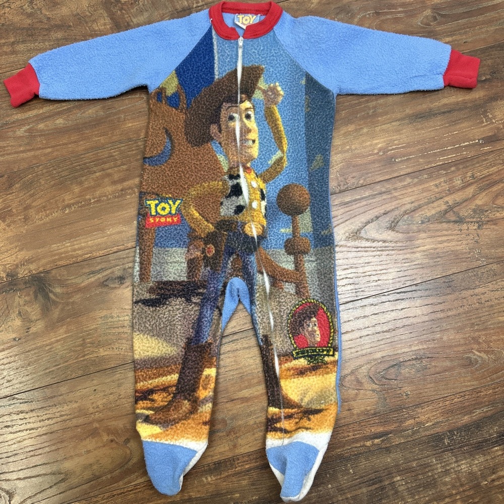 VTG 90s Disney Toy Story Sheriff Woody Fleece One Piece‎ Sleeper Pajamas 12-18m